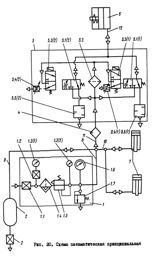 Пневматическая схема однокривошипного пресса КД2324